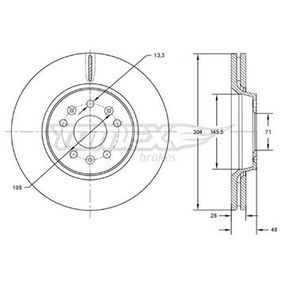 Диск гальмівний передній Citroen C5 04-17/ Jumpy 06-16/ Fiat Scudo 07-16/ Peugeot 407 09-/ Expert 07-16 (304x28), TX 72-63
