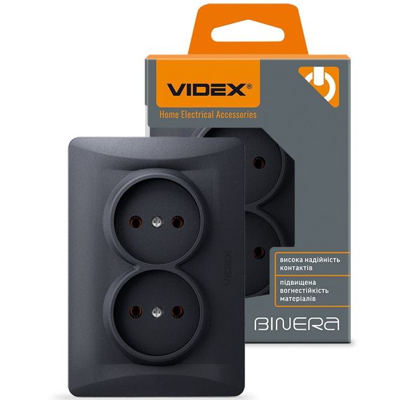 Двойная розетка с повышенной огнеупорностью VIDEX BINERA VF-BNSK2-BG черный графит | Зображення 2