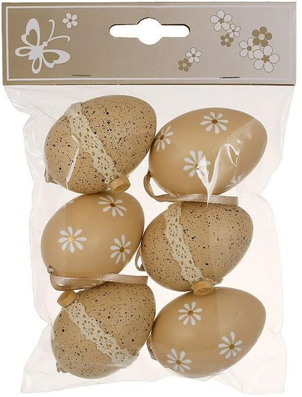Великодній декоративний набір "Яйця" 6 підвісок, 4х6см пластик, бежевий