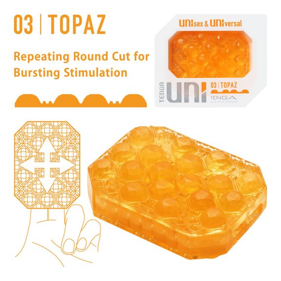 Унісекс-стимулятор Tenga UNI Topaz, помаранчевий, рельєф у вигляді горбків, лубрикант у комплекті | Зображення 1