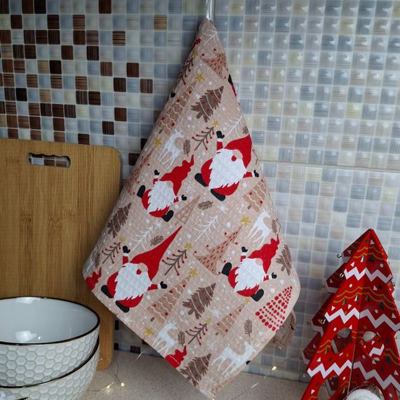 Набор кухонных полотенец 2 шт SoundSleep Merry Christmas вафельных 30х50 см и 45х60 см бежевый с серым (2800004713702) | Зображення 5