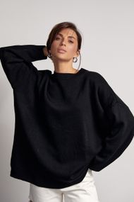 Женский однотонный джемпер oversize кроя - черный цвет, M (есть размеры)