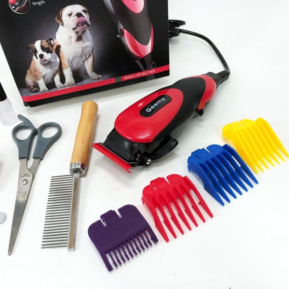 Машинка Gemei GM-1023 для стрижки тварин з 4 насадками для будь-якого типу вовни + ножиці та гребінець