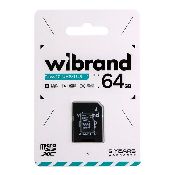Карта Памяти Wibrand MicroSDXC 64gb UHS-1 U3 10 Class & Adapter