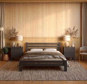 Двоспальне дерев&#039;яне ліжко Mebigrand Прем&#039;єра Графітовий (RAL9011) 180х200 см (MBG-2846)