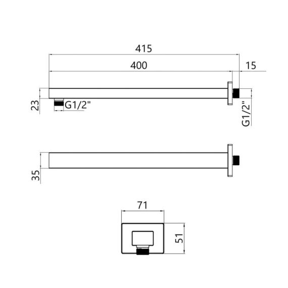 Кронштейн для верхнього душу Qtap Trubice 400 мм прямокутний QTTRU120BLM45929 Black Matt | Зображення 1