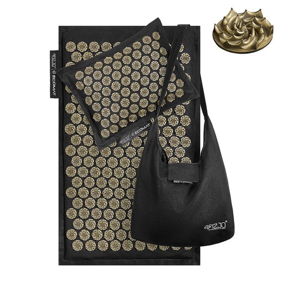 Килимок акупунктурний 4FIZJO Eco Mat Аплікатор Кузнєцова з подушкою 68 x 42 см Black/Gold 4FJ0179 (P-5907739311566)