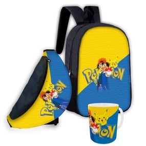 Набір дитячий Покемон Пікачу рюкзак 36х27см сумка-бананка, кружка з принтом для хлопчика (01567)