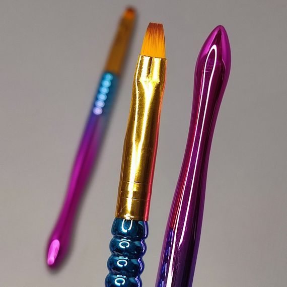 Прямая кисть Lilly Beaute №6 для роботы с гелем и полигелем (голубо-розовый)