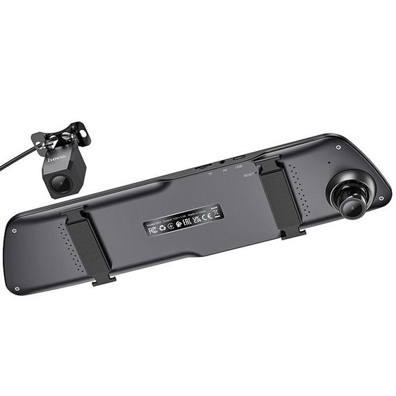 Автомобильный регистратор зеркало Hoco DV4 Dual-Channel Driving Recorder 1080p+720p 4.5" Iron gray | Зображення 2