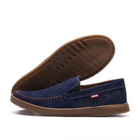 Літні шкіряні мокасини Levis перфорація колір  темно-синій