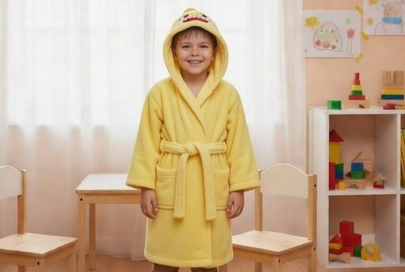 Халат дитячий з капюшоном натуральний махровий з вишивкою акульонок BABY SHARK жовтий 092 | Зображення 1