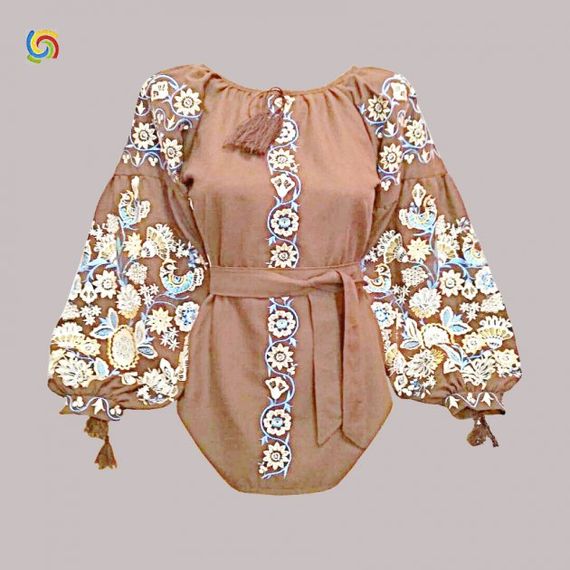 Рубашка Украинская вышиванка 242514 цвет коричневый размер 5XL