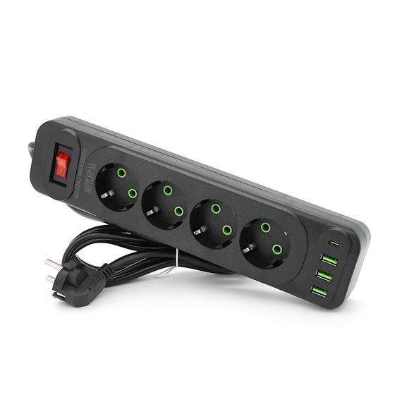 Мережевий фільтр Meilepai F24U, 4 розетки EU+3 USB+PD