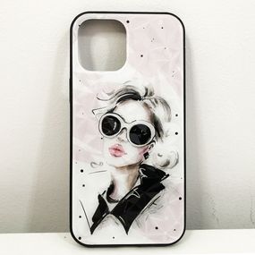 Чехол для Apple Iphone 12 Pro Max девушка в очках. Цвет: розовый DL-13