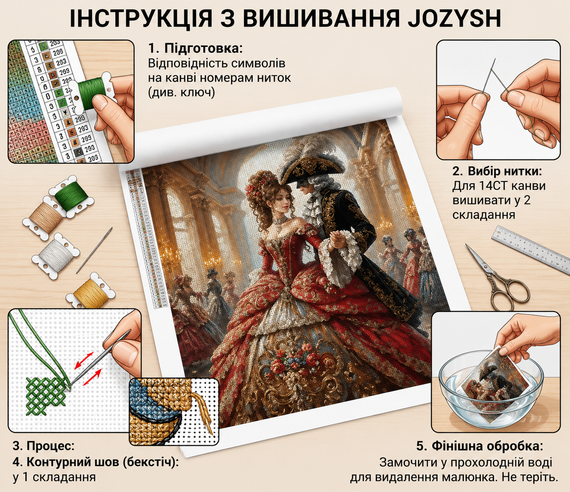 Набір для вишивання хрестиком JOZYSH "Принцеса та Принц" 14CT, 40x40 см, канва Аїда з нанесеним малюнком | Зображення 2