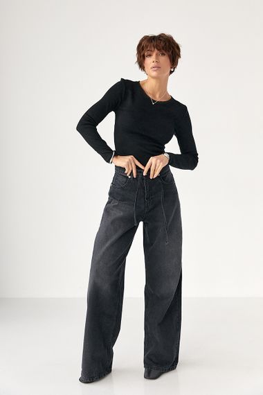 Однотонний лонгслів із сітчастою окантовкою - чорний цвет, XL (є розміри) | Зображення 2