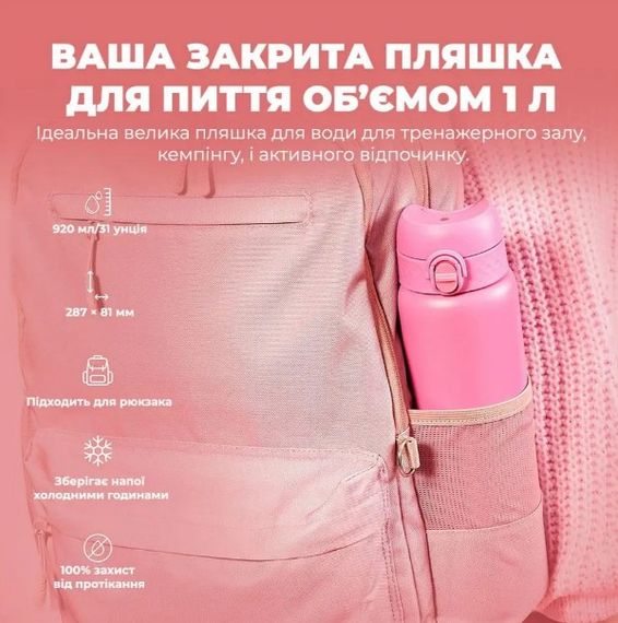 Пляшка для води металева вакуумна ION8 920 мл Vacuum Insulated Rose Bloom (I8TS1000ROSEB) | Зображення 1