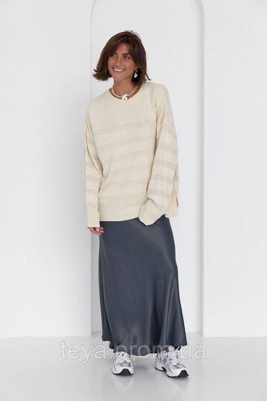 Кофта жіноча oversize в смужку колір кремовий розмір M FL_000535 | Зображення 2
