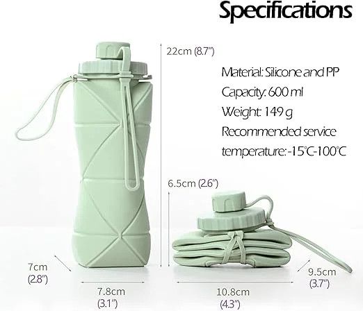 Складная силиконовая бутылка для воды 600 мл | Зображення 3