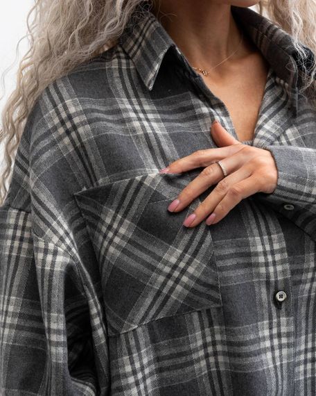 Женская фланелевая рубашка в клетку на пуговицах свободная, MN0003  цвет серый, размер L/XL | Зображення 5