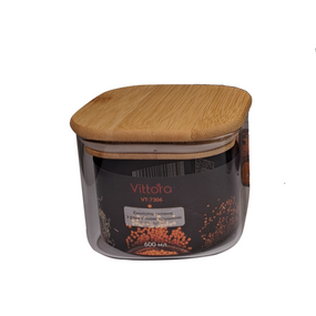 Емкость стеклянная с деревянной крышкой прямоугольная VT-7306 Vittora 600 мл