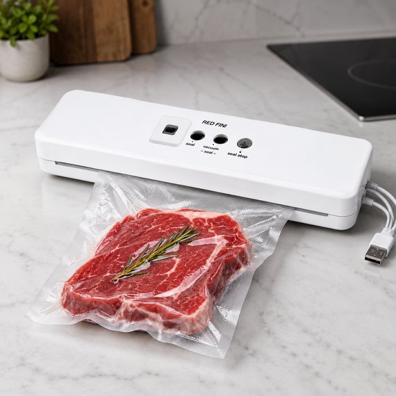 Вакуумний пакувальник RED AN373 для сухих і вологих продуктів, 90 Вт, до 60 кПа, USB, білий | Зображення 4