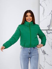 Женская короткая легкая весення куртка на молнии без капюшона  CU377 цвет зеленый, размер 46/48