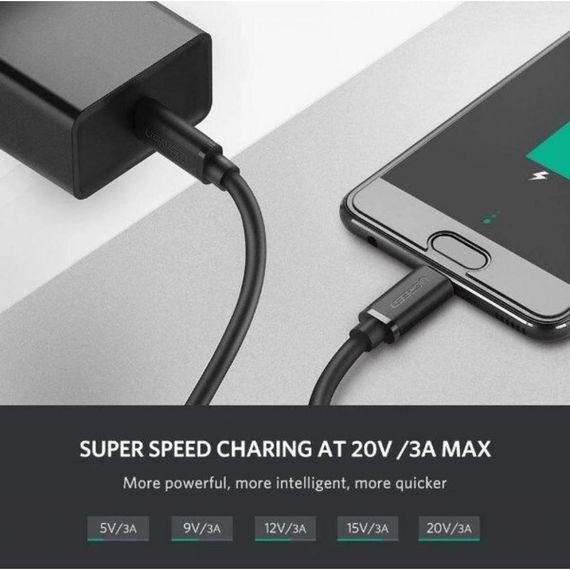 Дата кабель Type-C - Type-C 1.0m US286 3A Black Ugreen (50997) | Зображення 3