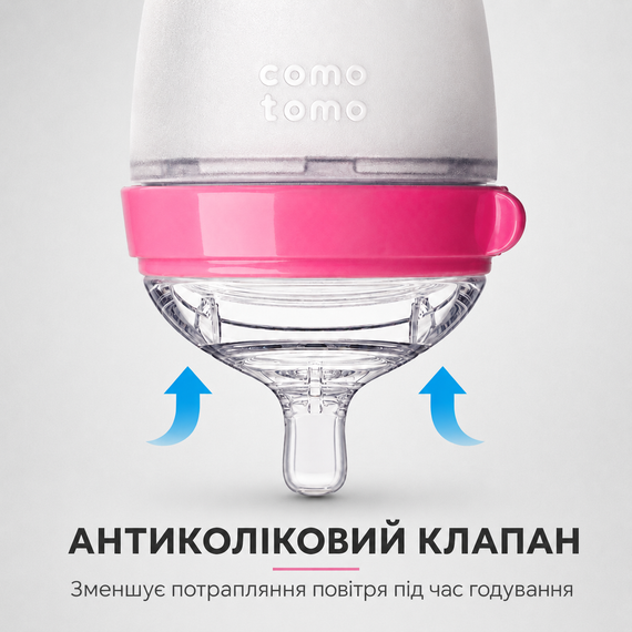 Антиколікова пляшечка для годування Comotomo 150 мл, силіконова пляшечка для немовлят 0–3 міс, рожева | Зображення 2