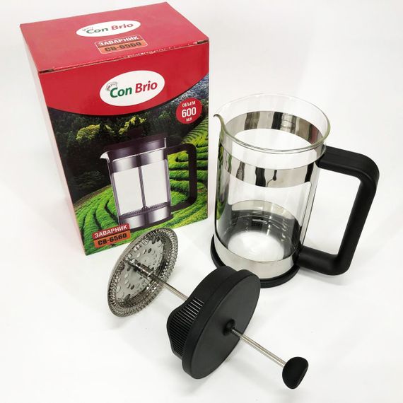 Френч-прес Заварник для чаю та кави Con Brio CB-6560 600 мл, Чайник заварювальний скляний якісний | Зображення 6