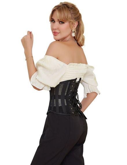 Корсет із сітки Star Night Steel Bones Grid Corsets з гачками і шнурівкою, чорний, L (без коробки) sexstyle | Зображення 3