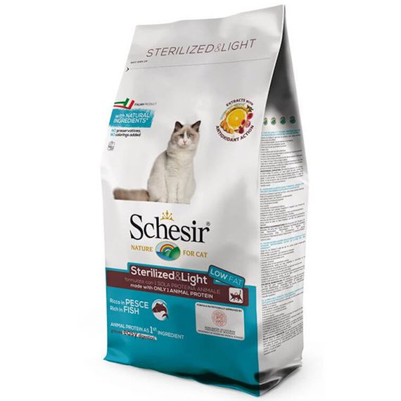 Корм Schesir Cat Sterilized & Light сухий монопротеїновий з рибою для кастрованих котів або котів схильних до повноти 10 кг