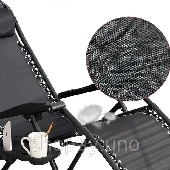 Черный Садовое Кресло Шезлонг до 120 кг Cкладной Шезлонг для Дачи Zero Gravity XXL   (с  подстакаником) | Зображення 5
