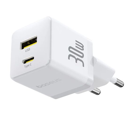 МЗП Baseus Palm Fast Charger PD30W+QC3.0 (1USB-A/1C) + кабель Type-C to Type-C (P1011160A) Moon White | Зображення 1