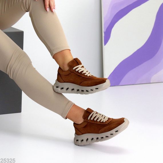 Молодіжні дизайнерські руді кросівки натуральна замша | Зображення 4