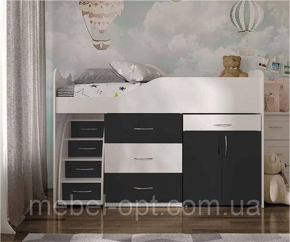 Ліжко-кімната Bed Room-5 колір Білий/Графіт, висувні сходи-комод, висувний стіл, вибір кольору фасадів | Зображення 5