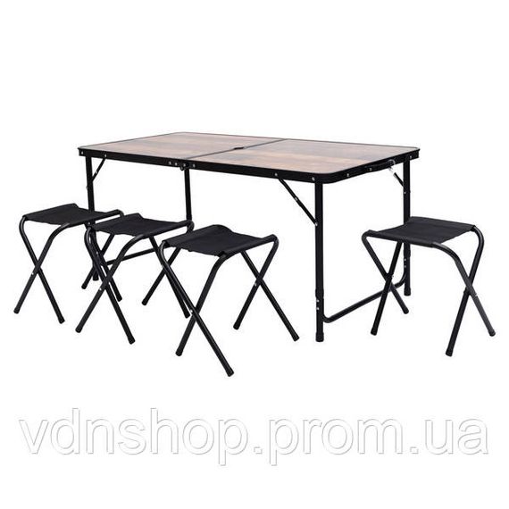 Раскладной стол + 4 стула кемпинговый набор для пикника, рыбалки, отдыха, туризма Коричневый JY-12060BR