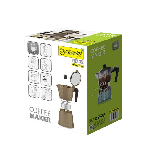 Кавоварка гейзерна 300мл (6 порцій) алюмінієва MR-1666-6-BROWN Espresso Moka Maestro | Зображення 1