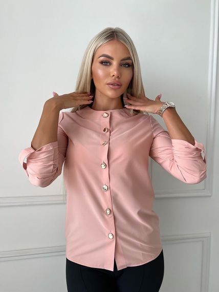 Женская блузка на пуговицах с длинным подворачиваемым рукавом NA756 цвет персиковый, размер 46/48 | Зображення 1