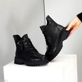 Черные зимние ботинки натуральная кожа современный дизайн