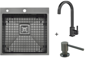 Мийка Top 49 Celldecor Nano Graphite + Змішувач FKM 71 Black Steel + Дозатор FASD 41 Graphite 8213.401.0056