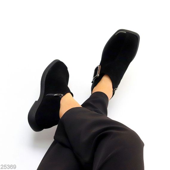 Дизайнерские черные туфли натуральная замша квадратный носок