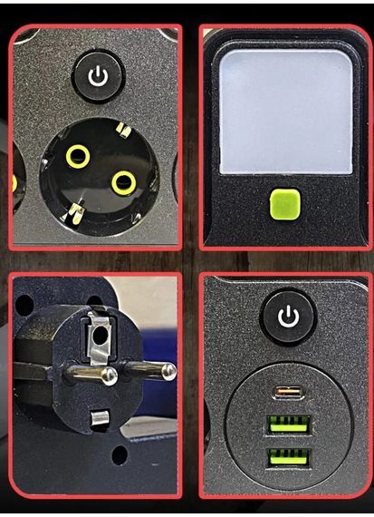 Сетевой фильтр-разветвитель PNS-04 черный с LED-индикатором, 4 розетками 220V, 2 USB и PD Type-C | Зображення 3