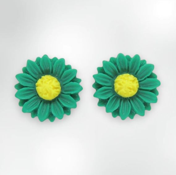 Чарівні дитячі сережки кліпси для дівчаток Liresmina Jewelry «Соняшник» у зелено-жовтому кольорі 1.5 см