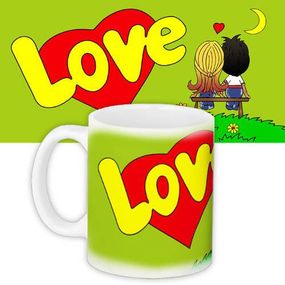 Кружка с принтом Love is... салатовая 330 мл (KR_L126)