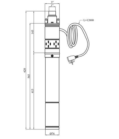 Насос глибинний шнековий Pumpman 3QGD2-125-0.55 кВт Нmax 125 м Qmax 1,8 куб.м 550 Вт (CV029776) | Зображення 1