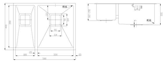 Кухонна мийка Fabiano Quadro 58 R10 R(58x44) 1,20 мм 8216.401.0075 | Зображення 1