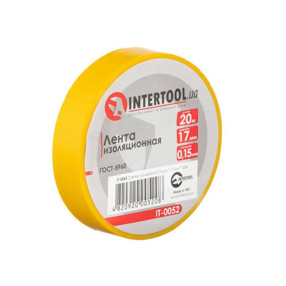 Стрічка ізоляційна 0.15 мм*17 мм*20 м жовта INTERTOOL IT-00521