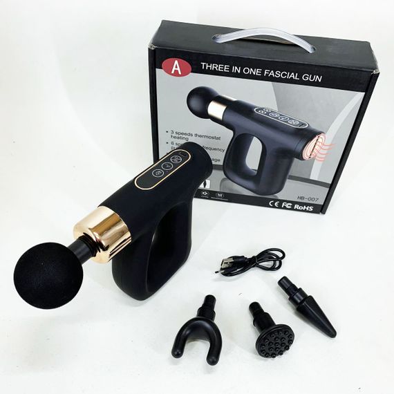 Ударний Перкусійний масажер для тіла та м'язів Масажний пістолет EM HB-007 акумуляторний чорний | Зображення 9